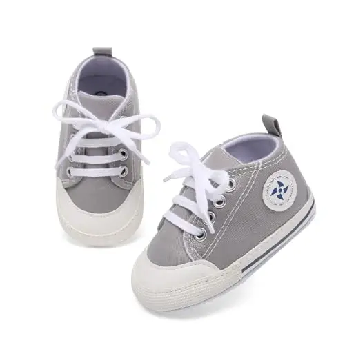 Baby Boys Girls Star High Top Sneaker Soft Anti-Slip Sole Newborn Infant First Walkers Canvas Denim Shoes - 6