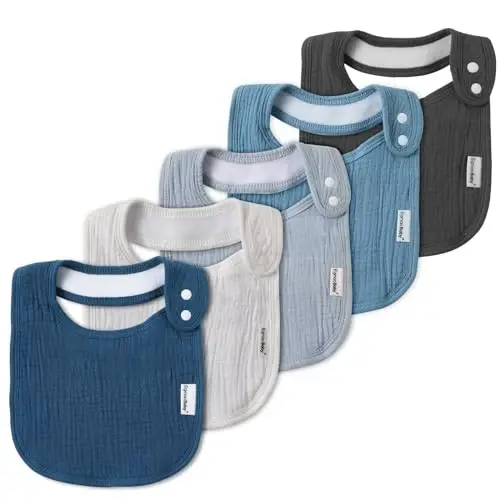 Muslin Bibs for Baby Boys Girls,Organic Muslin Baby Bib for Drooling and Teething,Soft Bandana Drool Bibs 5 Pack - 1