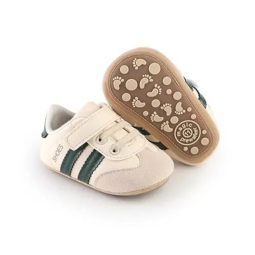 Baby Boys Girls Leather PRE-Walking Sneakers Toddler Anti-Slip Rubber Sole Infant Lightweight First Step Shoes 