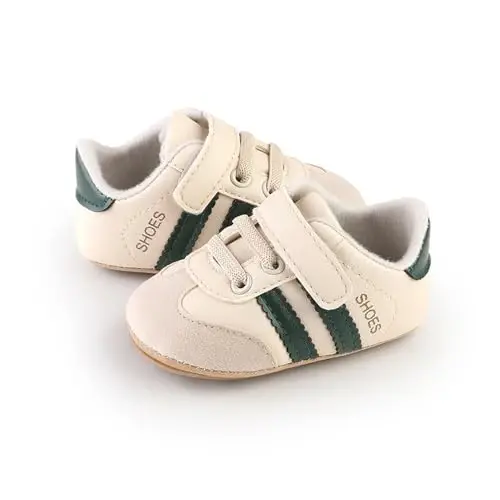 Baby Boys Girls Leather PRE-Walking Sneakers Toddler Anti-Slip Rubber Sole Infant Lightweight First Step Shoes - 2