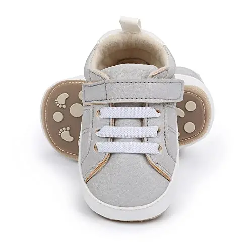 Baby Boys Girls Leather PRE-Walking Sneakers Toddler Anti-Slip Rubber Sole Infant Lightweight First Step Shoes - 6