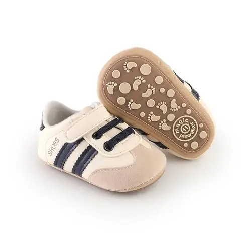 Baby Boys Girls Leather PRE-Walking Sneakers Toddler Anti-Slip Rubber Sole Infant Lightweight First Step Shoes - 1