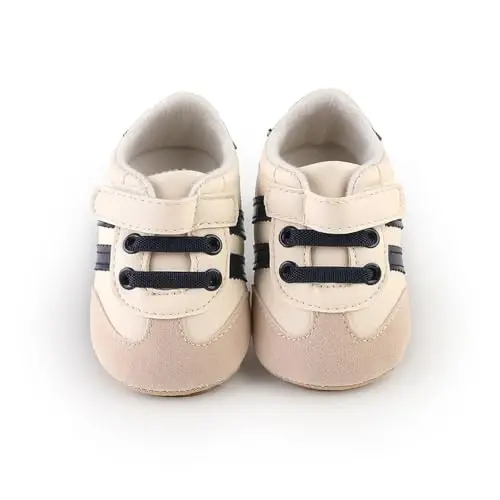 Baby Boys Girls Leather PRE-Walking Sneakers Toddler Anti-Slip Rubber Sole Infant Lightweight First Step Shoes - 4
