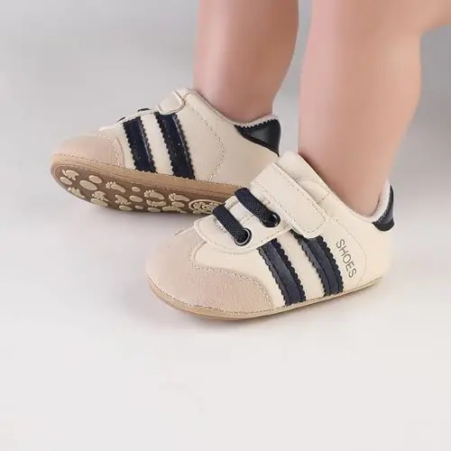 Baby Boys Girls Leather PRE-Walking Sneakers Toddler Anti-Slip Rubber Sole Infant Lightweight First Step Shoes - 5