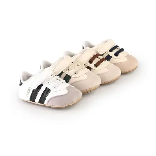 Baby Boys Girls Leather PRE-Walking Sneakers Toddler Anti-Slip Rubber Sole Infant Lightweight First Step Shoes - 6