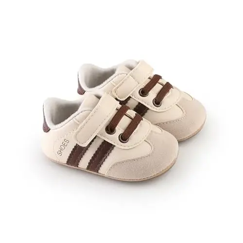 Baby Boys Girls Leather PRE-Walking Sneakers Toddler Anti-Slip Rubber Sole Infant Lightweight First Step Shoes - 4