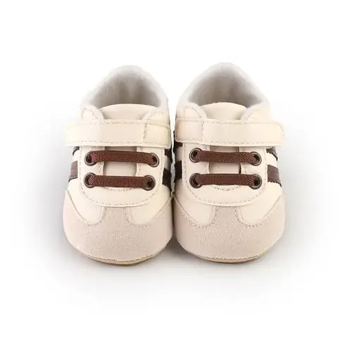 Baby Boys Girls Leather PRE-Walking Sneakers Toddler Anti-Slip Rubber Sole Infant Lightweight First Step Shoes - 5