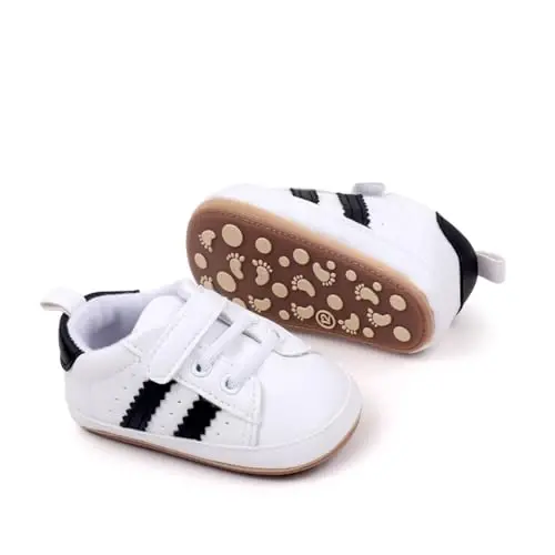 Baby Boys Girls Leather PRE-Walking Sneakers Toddler Anti-Slip Rubber Sole Infant Lightweight First Step Shoes - BABY