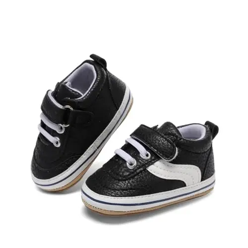 Baby Boys Girls Leather PRE-Walking Sneakers Toddler Anti-Slip Rubber Sole Infant Lightweight First Step Shoes - 3