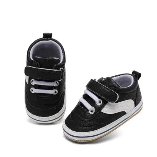 Baby Boys Girls Leather PRE-Walking Sneakers Toddler Anti-Slip Rubber Sole Infant Lightweight First Step Shoes - 4