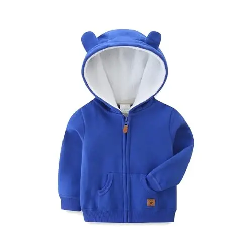 Baby Boy Girl Clothes Zip-Up Hoodies with Sherpa Lining Spring Fall Outerwear Coat - 1