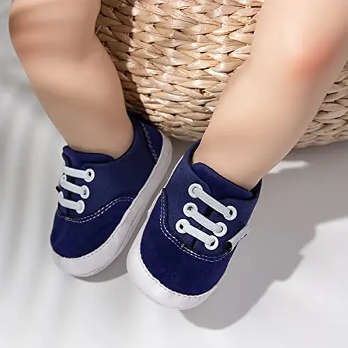 Infant Baby Boys Girls Canvas Sneaker Toddler Slip On Anti Skid Newborn First Walkers Candy Shoes for 0-18 Months - 3