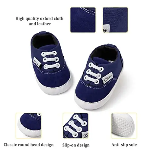 Infant Baby Boys Girls Canvas Sneaker Toddler Slip On Anti Skid Newborn First Walkers Candy Shoes for 0-18 Months - 4