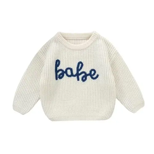 Infant Baby Boy Girl Knit Sweater Rooster Goose Embroidery Crew Neck Long Sleeve Pullover Knit Shirt Winter Clothes - 1