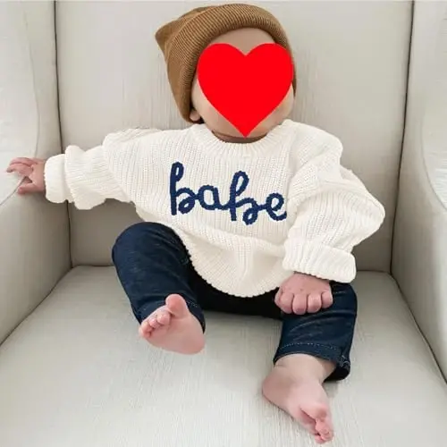 Infant Baby Boy Girl Knit Sweater Rooster Goose Embroidery Crew Neck Long Sleeve Pullover Knit Shirt Winter Clothes - INFANT (1)
