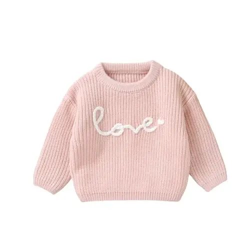 Infant Baby Boy Girl Knit Sweater Rooster Goose Embroidery Crew Neck Long Sleeve Pullover Knit Shirt Winter Clothes 