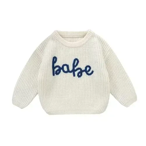 Infant Baby Boy Girl Knit Sweater Rooster Goose Embroidery Crew Neck Long Sleeve Pullover Knit Shirt Winter Clothes - INFANT