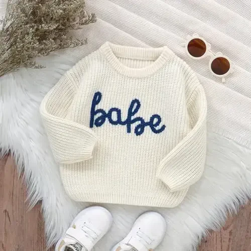 Infant Baby Boy Girl Knit Sweater Rooster Goose Embroidery Crew Neck Long Sleeve Pullover Knit Shirt Winter Clothes - 3