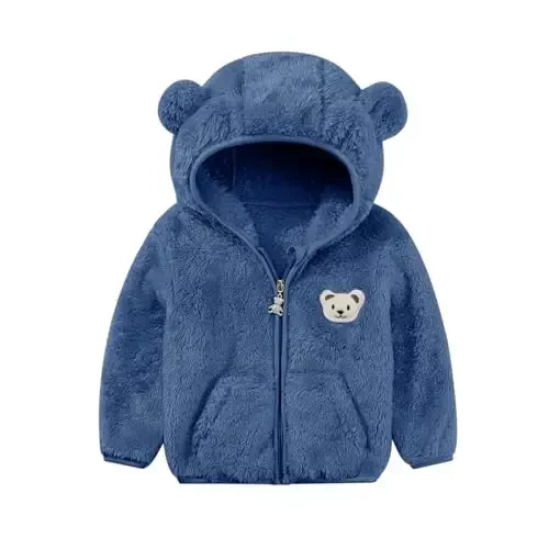Baby Boys Girls Fleece Jackets Zip Up Hoodies Cute Bear Coats Fall Winter Fuzzy Jacket Newborn Boys Girls Outwear - MODAZONE