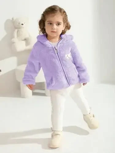 Baby Boys Girls Fleece Jackets Zip Up Hoodies Cute Bear Coats Fall Winter Fuzzy Jacket Newborn Boys Girls Outwear - 3