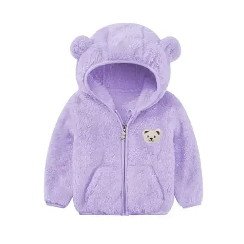 Baby Boys Girls Fleece Jackets Zip Up Hoodies Cute Bear Coats Fall Winter Fuzzy Jacket Newborn Boys Girls Outwear - 1