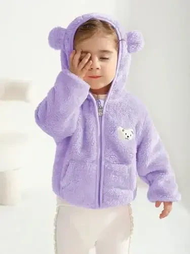 Baby Boys Girls Fleece Jackets Zip Up Hoodies Cute Bear Coats Fall Winter Fuzzy Jacket Newborn Boys Girls Outwear - 2