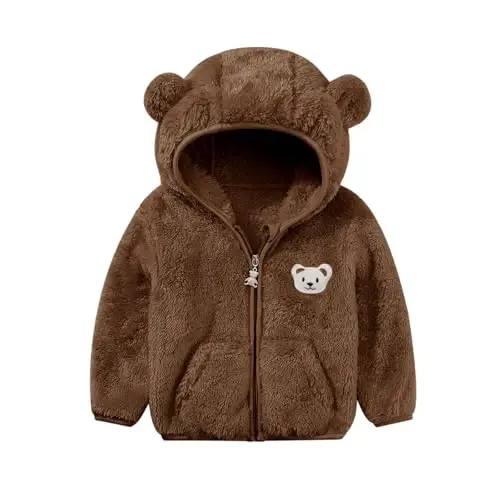 Baby Boys Girls Fleece Jackets Zip Up Hoodies Cute Bear Coats Fall Winter Fuzzy Jacket Newborn Boys Girls Outwear 