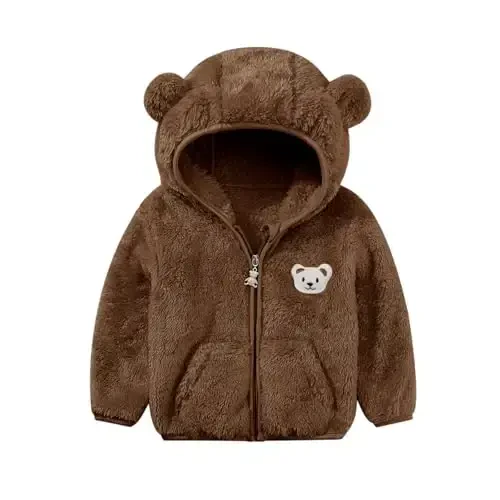 Baby Boys Girls Fleece Jackets Zip Up Hoodies Cute Bear Coats Fall Winter Fuzzy Jacket Newborn Boys Girls Outwear - 1
