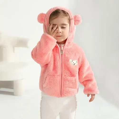 Baby Boys Girls Fleece Jackets Zip Up Hoodies Cute Bear Coats Fall Winter Fuzzy Jacket Newborn Boys Girls Outwear - 2