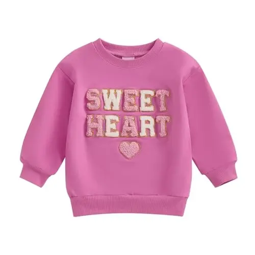 Baby Boy Girl Cute Long Sleeve Crew Neck Letters Heart Print Sweatshirt Infant Newborn Valentines Outfit - 1