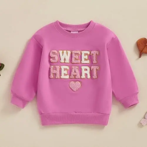 Baby Boy Girl Cute Long Sleeve Crew Neck Letters Heart Print Sweatshirt Infant Newborn Valentines Outfit - 2