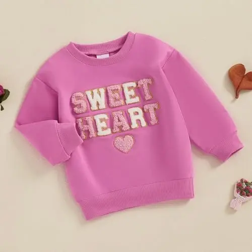 Baby Boy Girl Cute Long Sleeve Crew Neck Letters Heart Print Sweatshirt Infant Newborn Valentines Outfit - 3