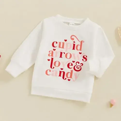 Baby Boy Girl Cute Long Sleeve Crew Neck Letters Heart Print Sweatshirt Infant Newborn Valentines Outfit - 3
