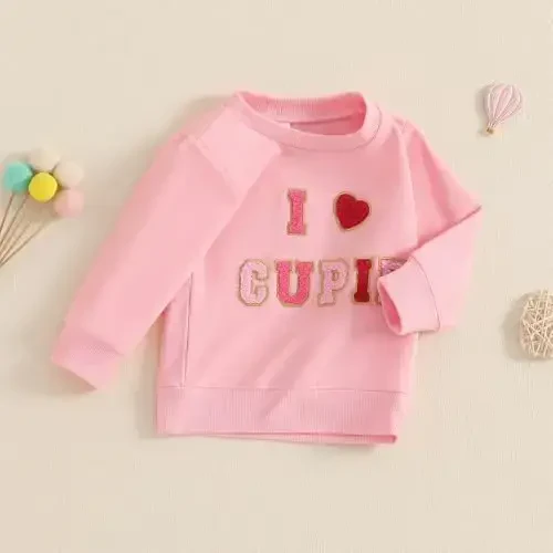 Baby Boy Girl Cute Long Sleeve Crew Neck Letters Heart Print Sweatshirt Infant Newborn Valentines Outfit - 3