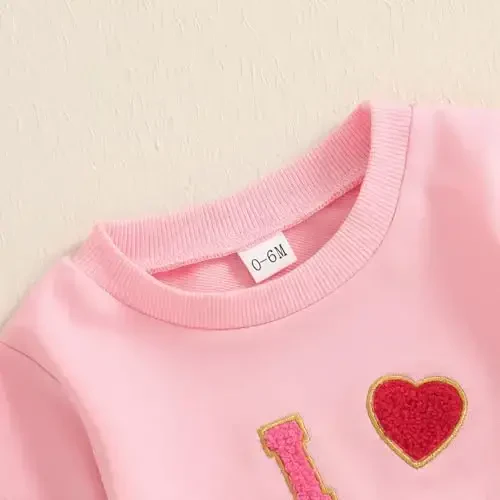 Baby Boy Girl Cute Long Sleeve Crew Neck Letters Heart Print Sweatshirt Infant Newborn Valentines Outfit - 5