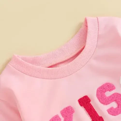 Baby Boy Girl Cute Long Sleeve Crew Neck Letters Heart Print Sweatshirt Infant Newborn Valentines Outfit - 5
