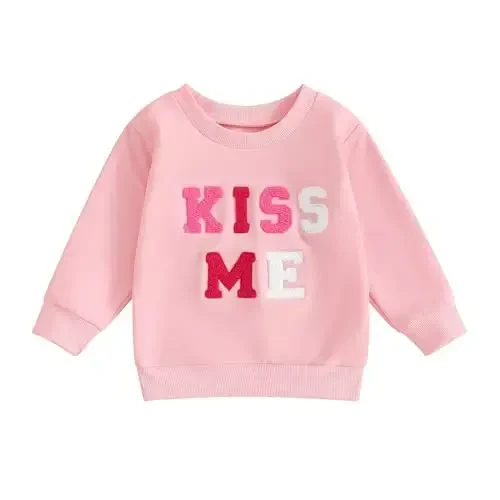 Baby Boy Girl Cute Long Sleeve Crew Neck Letters Heart Print Sweatshirt Infant Newborn Valentines Outfit - 1