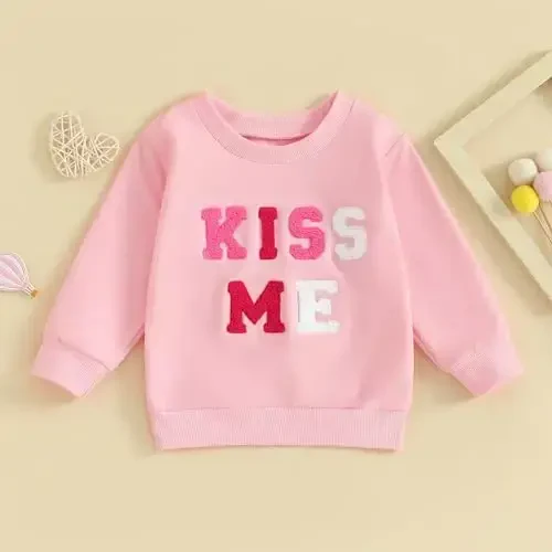 Baby Boy Girl Cute Long Sleeve Crew Neck Letters Heart Print Sweatshirt Infant Newborn Valentines Outfit - 2