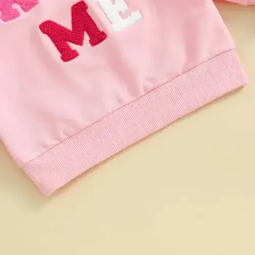 Baby Boy Girl Cute Long Sleeve Crew Neck Letters Heart Print Sweatshirt Infant Newborn Valentines Outfit - 7