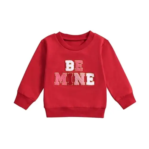 Baby Boy Girl Cute Long Sleeve Crew Neck Letters Heart Print Sweatshirt Infant Newborn Valentines Outfit - 1