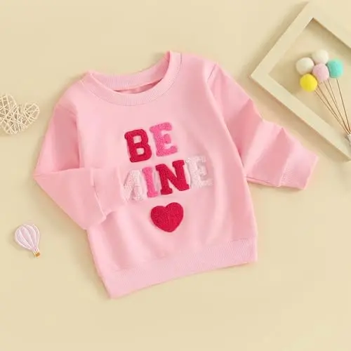 Baby Boy Girl Cute Long Sleeve Crew Neck Letters Heart Print Sweatshirt Infant Newborn Valentines Outfit - 3