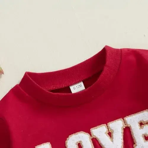Baby Boy Girl Cute Long Sleeve Crew Neck Letters Heart Print Sweatshirt Infant Newborn Valentines Outfit - 5