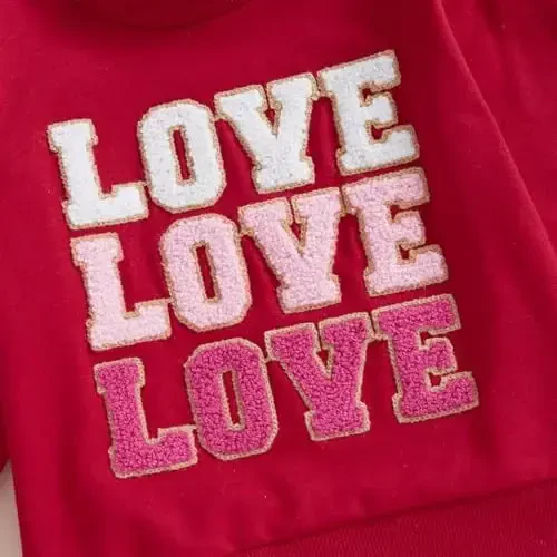 Baby Boy Girl Cute Long Sleeve Crew Neck Letters Heart Print Sweatshirt Infant Newborn Valentines Outfit - 7