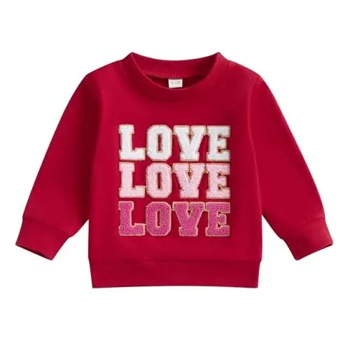 Baby Boy Girl Cute Long Sleeve Crew Neck Letters Heart Print Sweatshirt Infant Newborn Valentines Outfit - 1