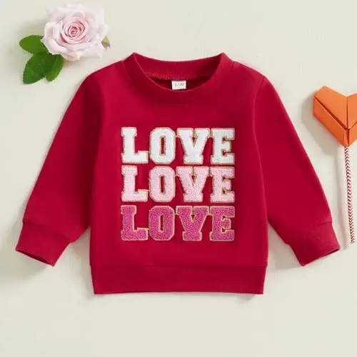 Baby Boy Girl Cute Long Sleeve Crew Neck Letters Heart Print Sweatshirt Infant Newborn Valentines Outfit - 2