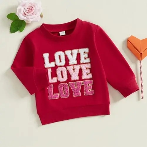 Baby Boy Girl Cute Long Sleeve Crew Neck Letters Heart Print Sweatshirt Infant Newborn Valentines Outfit - 3