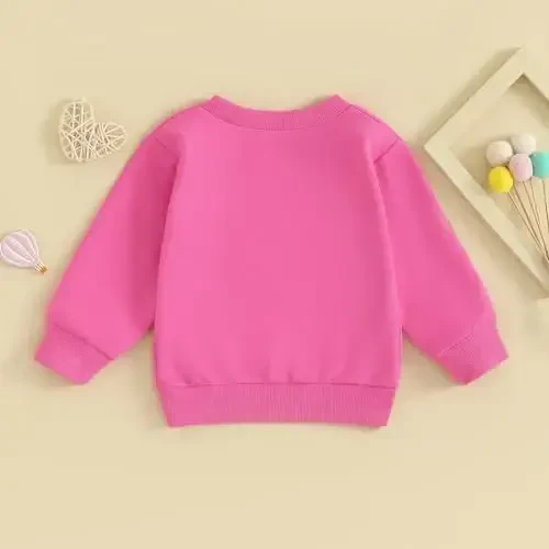 Baby Boy Girl Cute Long Sleeve Crew Neck Letters Heart Print Sweatshirt Infant Newborn Valentines Outfit - 4