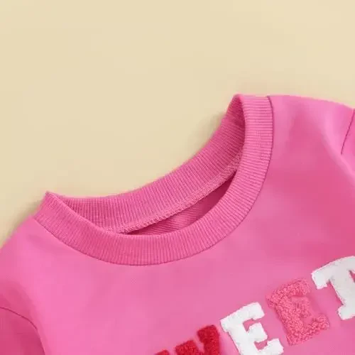 Baby Boy Girl Cute Long Sleeve Crew Neck Letters Heart Print Sweatshirt Infant Newborn Valentines Outfit - 5