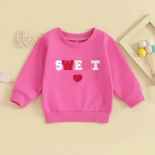 Baby Boy Girl Cute Long Sleeve Crew Neck Letters Heart Print Sweatshirt Infant Newborn Valentines Outfit - 2