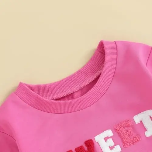 Baby Boy Girl Cute Long Sleeve Crew Neck Letters Heart Print Sweatshirt Infant Newborn Valentines Outfit - 5